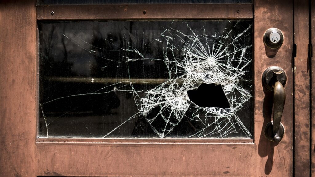 broken glass on door