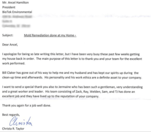 A letter of thank you from a satisfied customer