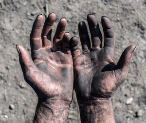 Worker Hands. Worker Man with Dirty Hands.