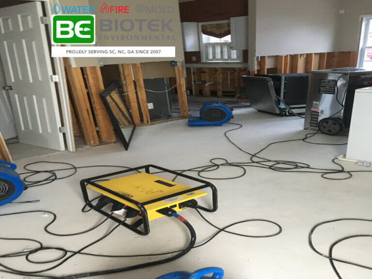 Water Damage Restoration Company equipment for removing and drying moisture from a building