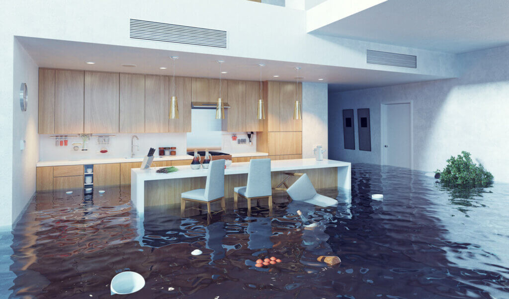 Home water damage - flooded kitchen